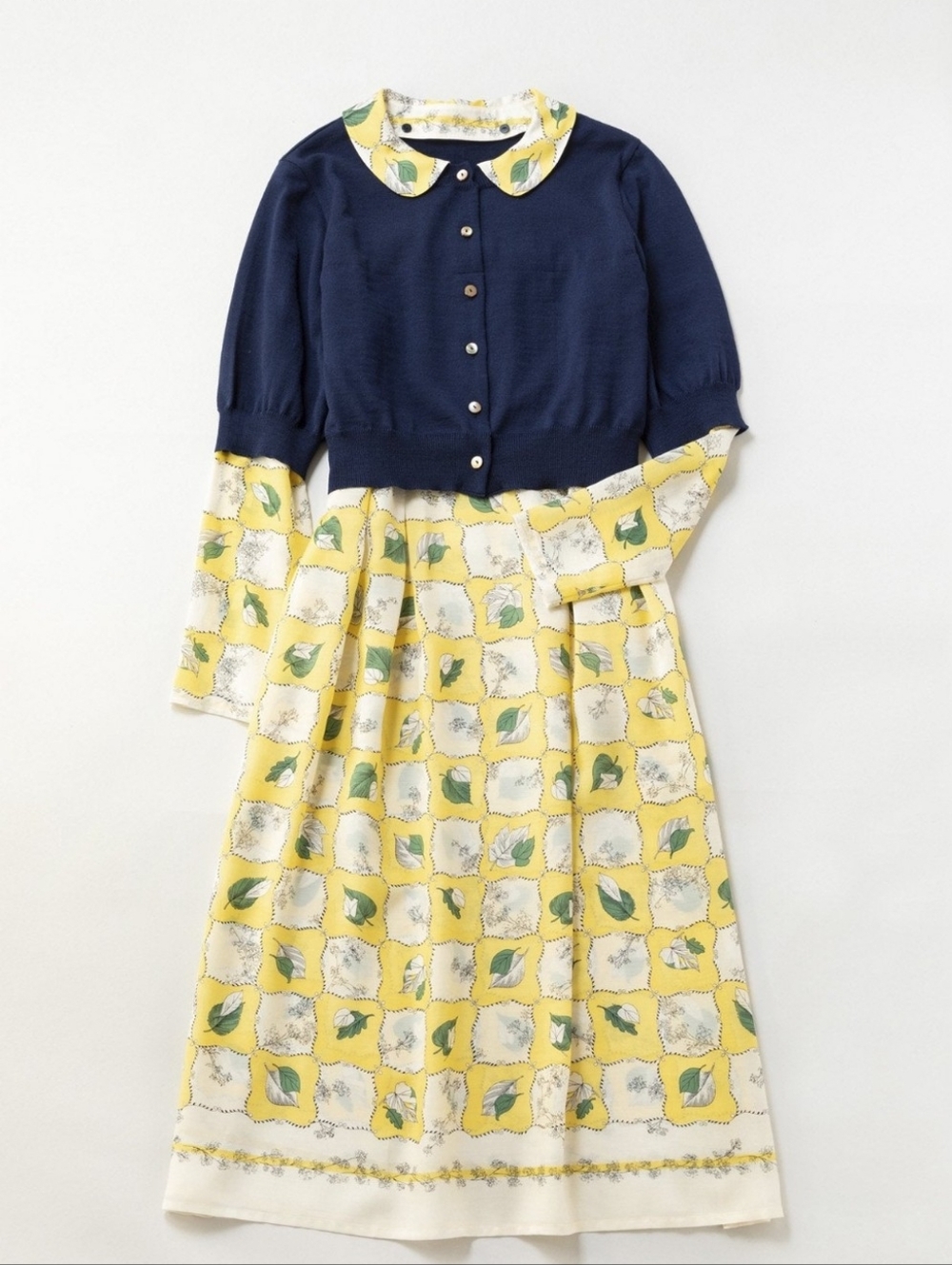 Jane Marple Navy Cardigan with Lemon Print Dress